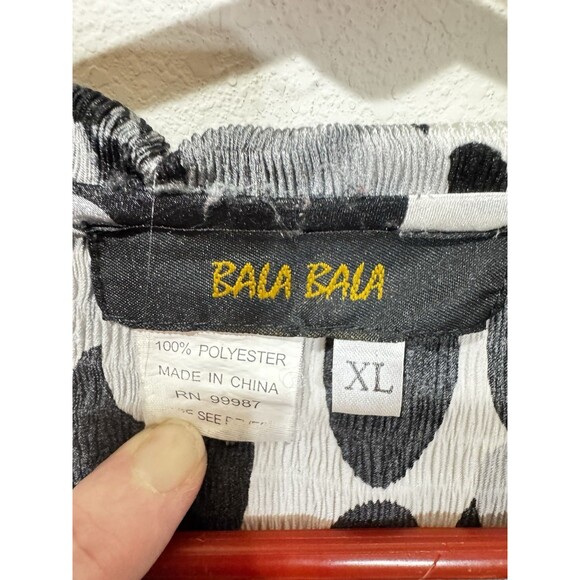 VTG Y2K/90s XL Micropleat Polka Dot Floral Peter Pan Blouse Bell Sleeves Peplum - Picture 6 of 10